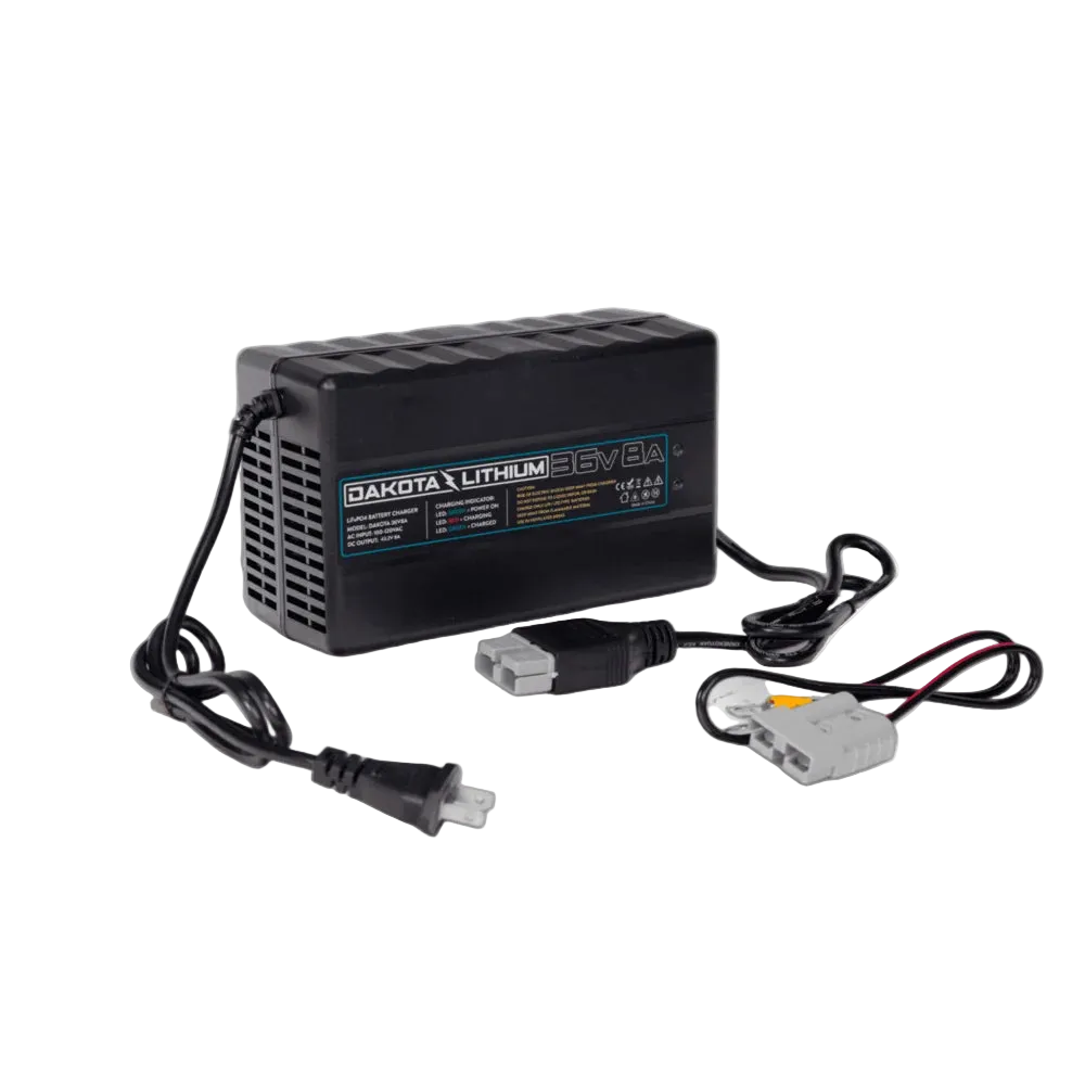 Dakota Lithium 36V 8A LiFePO4 battery charger with charging cables