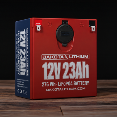 Dakota Lithium 12V 23Ah LiFePO4 battery front view