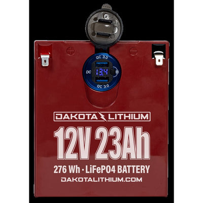 Dakota Lithium 12V 23Ah battery with built-in voltmeter