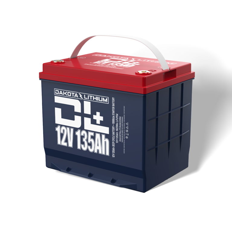 Dakota Lithium DL+ 12V 135Ah LiFePO4 battery angled view