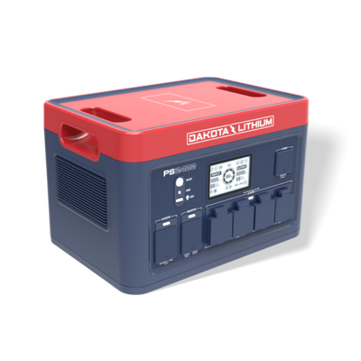 Dakota Lithium PowerStation 2400 front view with AC and USB outlets