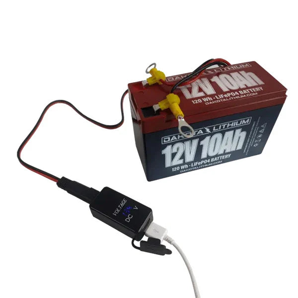 Dakota Lithium battery USB charger with terminal adapter and voltmeter