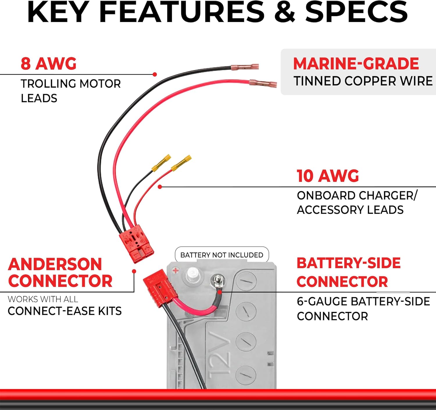 Connect-Ease 12V Trolling Motor Battery Connection Kit RCE12VBCHK W onboard Charging - Image 2